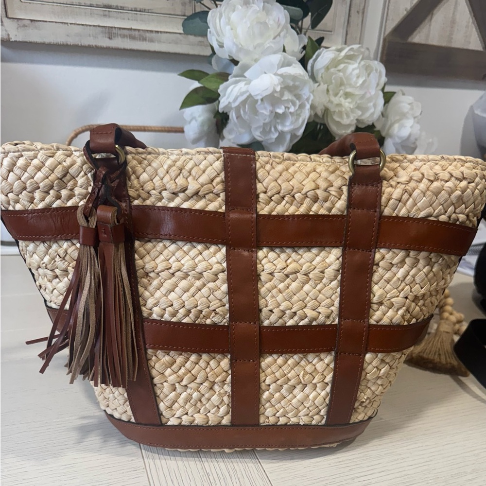 Patricia Nash Brown and Tan Leather Trim Tote